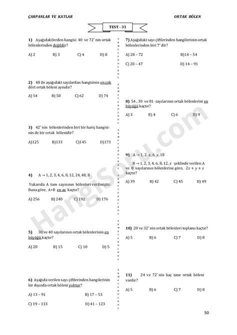 S N F Matematik Testleri Pdf Ndir Ndir Sayfa