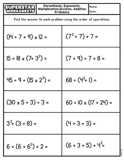 Printable Order Of Operation Worksheets Worksheets Library