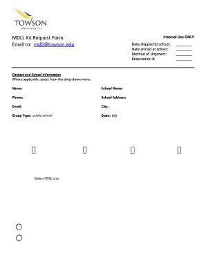 Fillable Online Towson MDLL Kit Request Form Email To Mdll Towson Edu