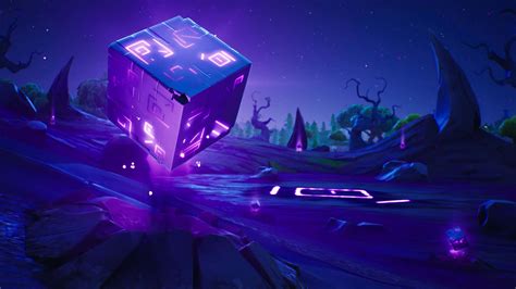 Download Fortnite A Purple Cube In The Night Sky Wallpaper