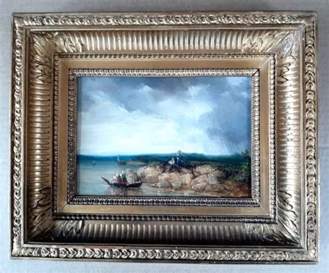 Tableau Ancien Paysage Et Barque Me Huile Sur Toile Entourage Dupr