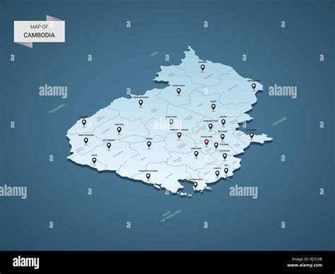Isometric 3d Cambodia Map Vector Illustration With Cities Borders