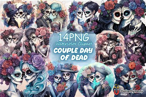 Couple Day of Dead Watercolor Clipart Graphic by Dollar Dynasty ...