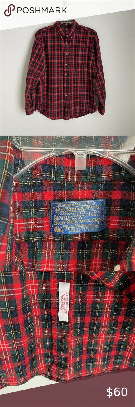 Vtg Pendleton Mens Authentic Christie Tartan Shirt Red Black Plaid Wool