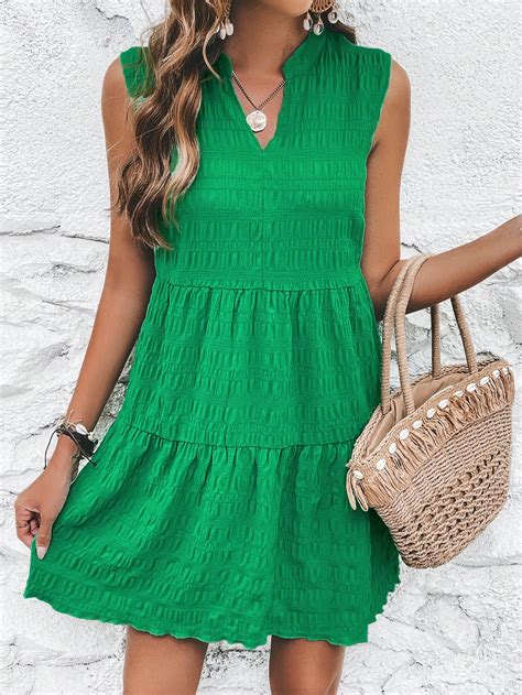 Shein Vcay Notched Neckline Ruffle Hem Smock Dress Shein Usa