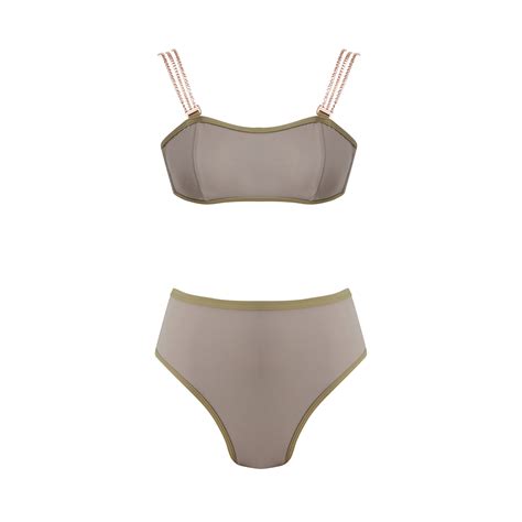 Jane Brown Hight Waist Bikini With Rose Gold Chain Straps