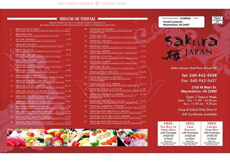 Menu At Sakura Japanese Restaurant Waynesboro