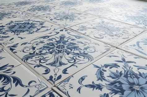 Un Azulejo Azul Y Blanco Con Un Dise O Floral Foto Premium