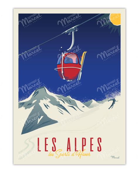 Affiche 50x70 Marcel Classics Winter Alpes La Télécabine Taille 30