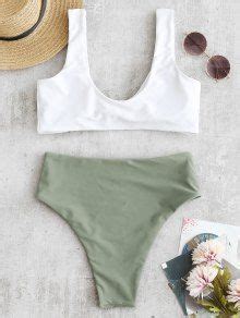 Two Tone High Cut Knotted Bikini Set In CAMOUFLAGE GREEN ZAFUL