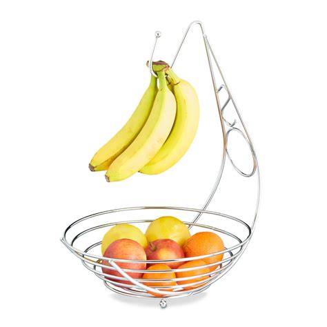 Relaxdays Corbeille à fruits avec porte bananes en métal chromé porte