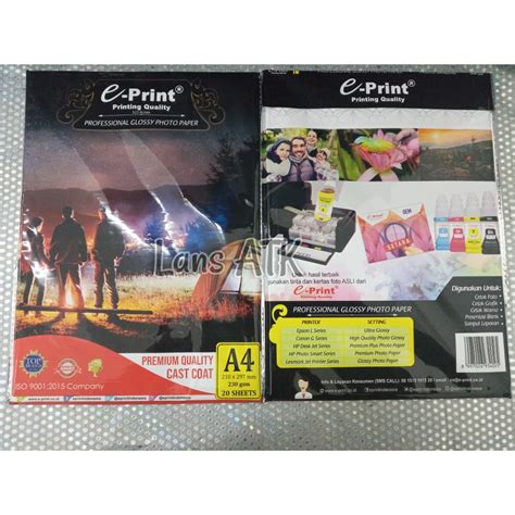 Jual Kertas Glossy Super A4 230 Gsm E Print Kertas Foto 230 Gr 20