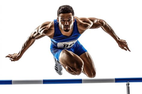 Athlete Jumping Over Hurdle Premium Ai Generated Image