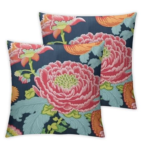 Onetech Chinoiserie Peony Flower Throw Pillow Covers Set Of 2