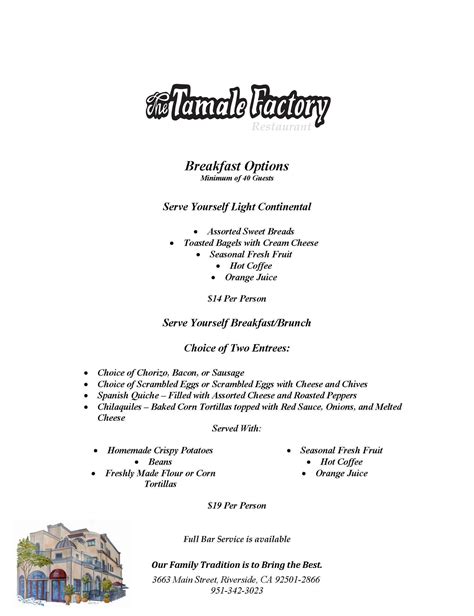 The Tamale Factory Catering Menu | The Tamale Factory Mexican ...