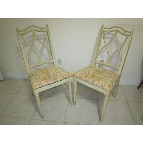 1970s Hollywood Regency Faux Bamboo Allegro Dining Room Side Chair Upholstered Seat Set Of 2