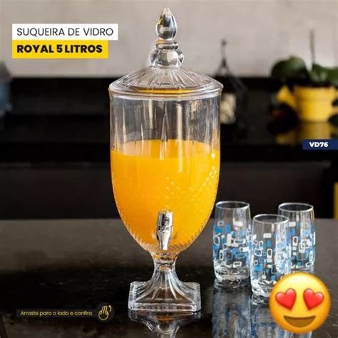 Suqueira Dispenser De Vidro 5 Litros Suco Drinks Festa Bar