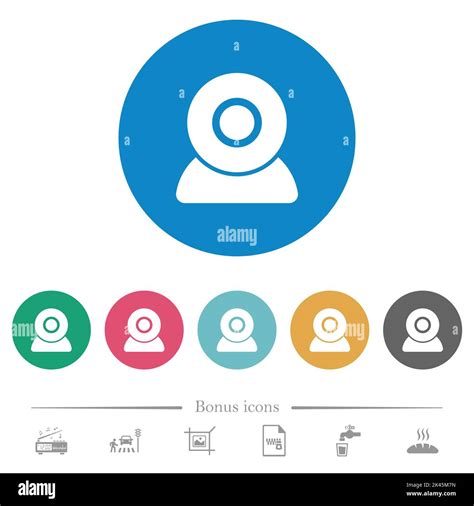 Webcam Flat White Icons On Round Color Backgrounds Bonus Icons