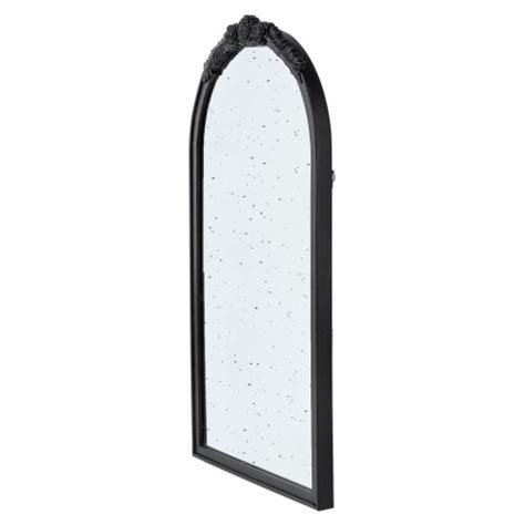 Eel Inch Wall Mirror Black Arched Wood Frame Hand Carved Rose