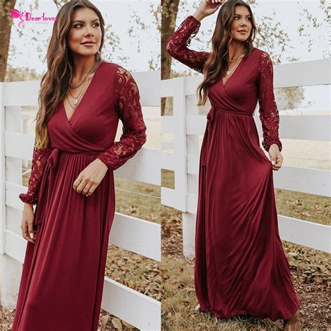 Fashion Red Skater Party Lace Sleeve Faux Wrap Belted Maxi Vintage