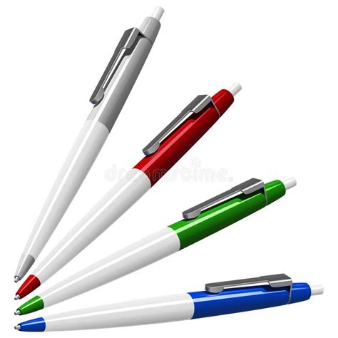 Set Colored Ballpoint Pens Isolated On White Stock Vector