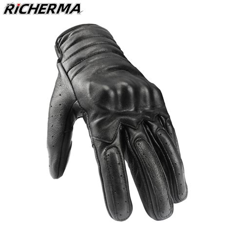 Guantes Negros De Cuero Genuino Para Motocicleta Guantes Transpirables