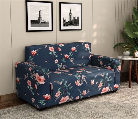 Buy Flaubert Floral Printed Polyester Spandex Seater Sofa Cover Blue