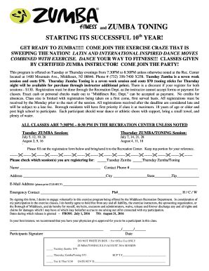 Zumba Registration Form Fill Online Printable Fillable Blank