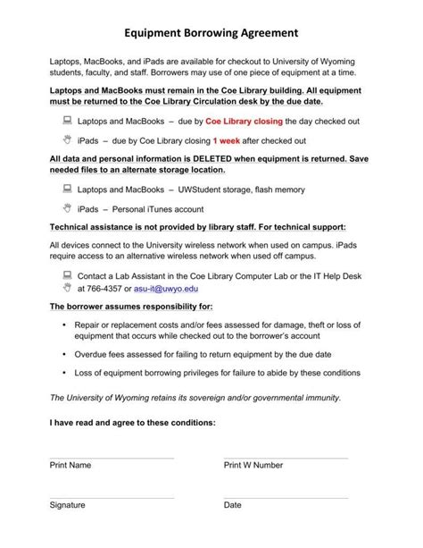 Loan Of Equipment Agreement Equipment Loan Agreement Templates Pdf