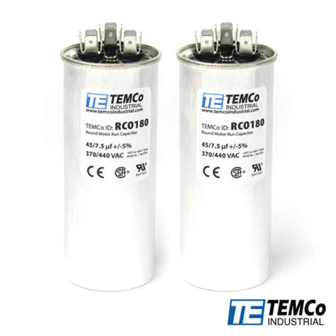 Temco 45 7 5 Uf Mfd 370 440 Vac Volts Round Dual Run Capacitor 50 60 Hz Lot 2 Ebay