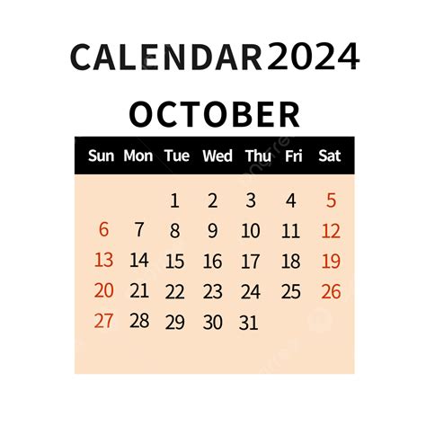 Calendario De Octubre De Color Simple Png Octubre