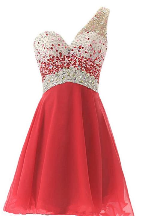 One Shoulder Homecoming Dress Red Homecoming Dresses Chiffon