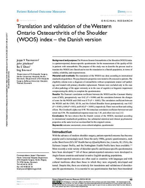 Pdf Translation And Validation Of The Western Ontario Osteoarthritis