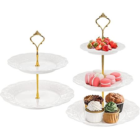 Tosnail Set Of 2 Porcelain Cupcake Stand Ceramic Dessert Stand Tiered