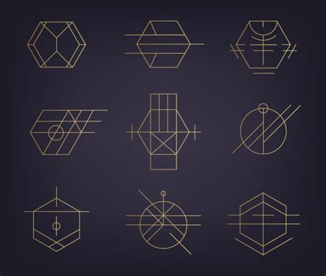 Art Deco Geometric Shapes Golden Geometrical Vector Image