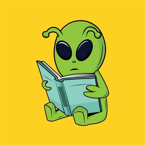 Cute Alien Reading Book Cartoon Sticker Vector Illustration 22251667