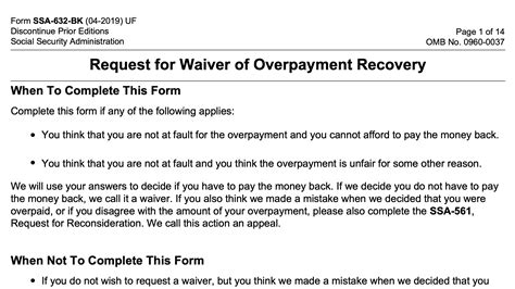 Form Ssa 632 Bk Instructions Waiver Of Overpayment Recovery