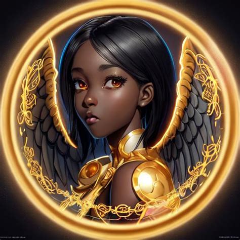 Beautiful Girl With Black Skin Angel Wings Golden Openart