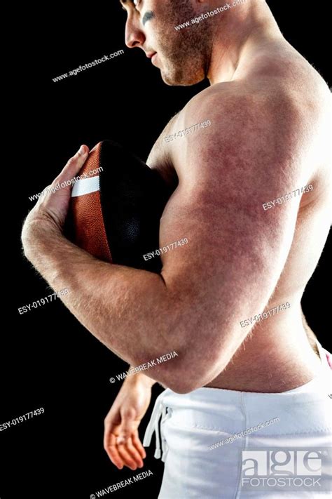 Shirtless American Football Player With Ball Stock Photo Picture And