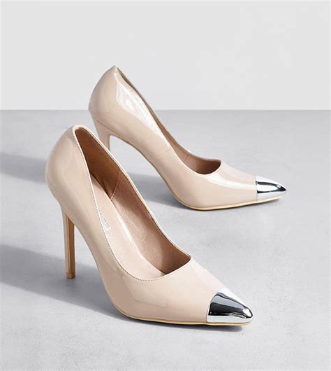 Buy Boohoo Patent Toe Cap Detail Stiletto Court Shoes In Nude