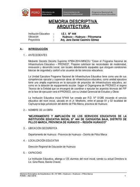 Memoria Descriptiva De Arquitectura Corregido Hormigón Materiales De Construcción