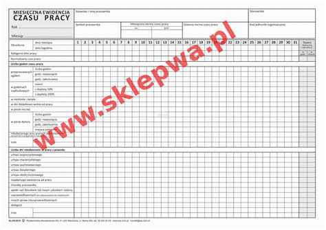 Karta Ewidencji Czasu Pracy 2019 Wydawnictwa Akcydensowe SA