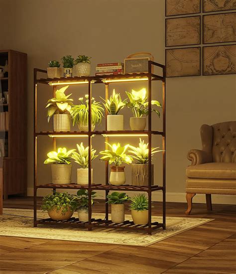 Arlmont Co Plant Stand With Grow Lights For Indoor Plants Wood