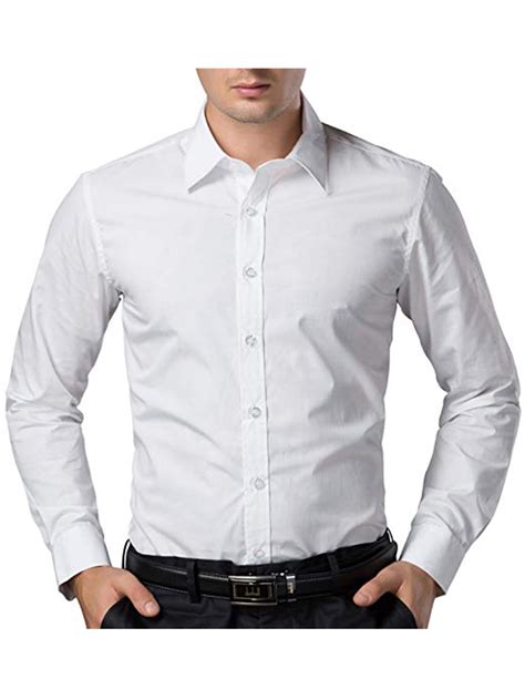 Sayfut Mens Solid White Dress Shirt Casual Button Down Dress Shirt Cotton Fashion Long Sleeve