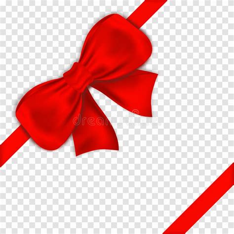 Red Bow With Ribbons On Transparent Background Realistic Satin Gift