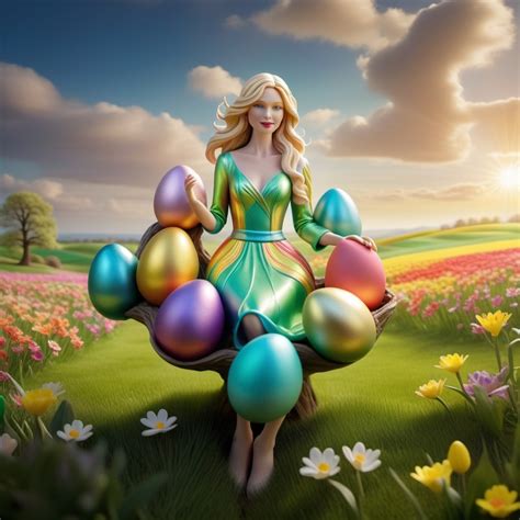 Blonde Model In Metallic Dress Amid Spring Meadow Stable Diffusion Online