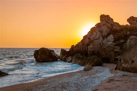 Seascape Sea And Rocky Coast Of Crimea At Sunset General Beaches Of