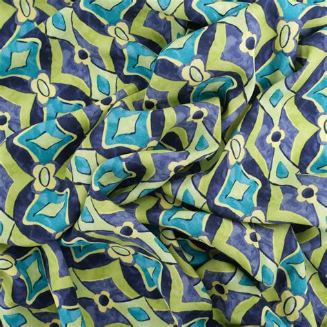 Viscose Chally Noire Motif Diamonds Vert Et Bleu Mercerine