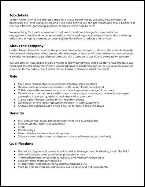 Job Description Example Sales Assistant