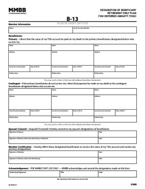 Fillable Online B Designation Of Beneficiary Retirement Only Plan